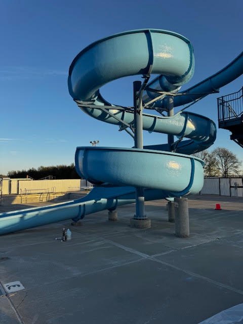 Spiral slide exterior after the marine grade repaint