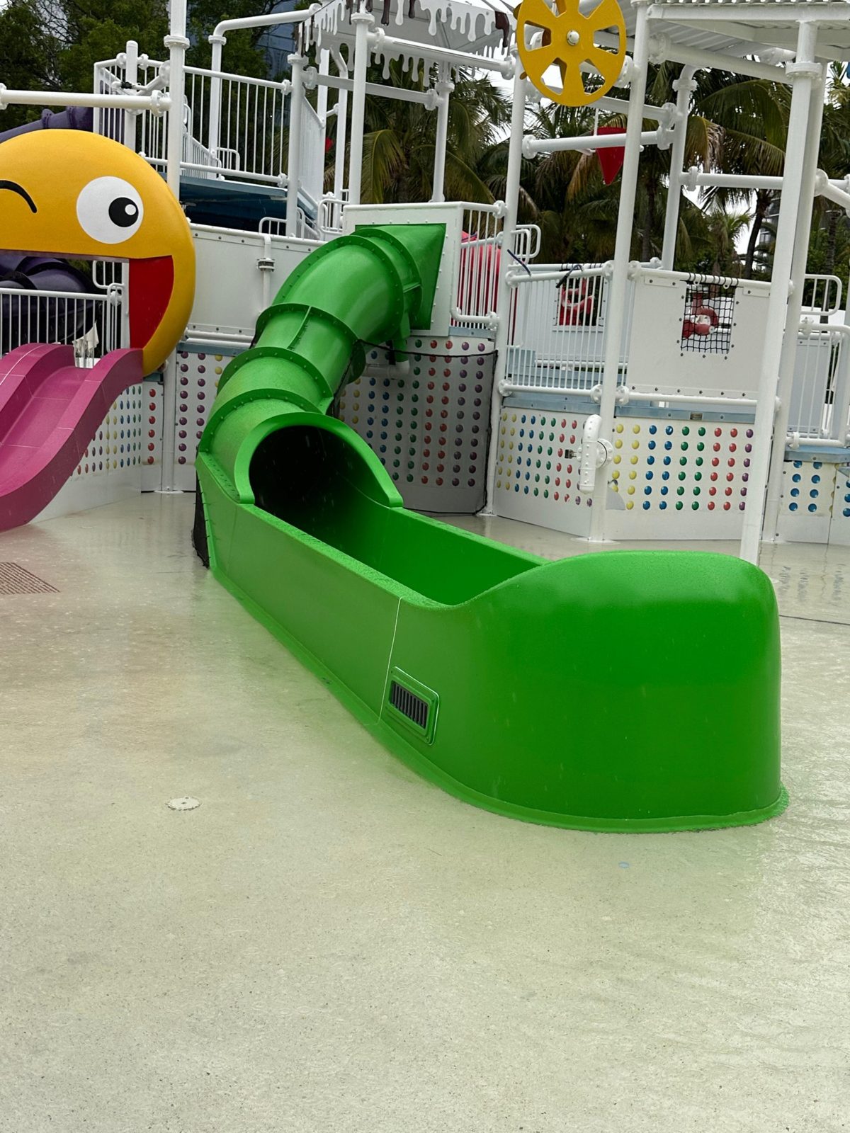 Green tube slide and runout refinished in bright, glossy green
