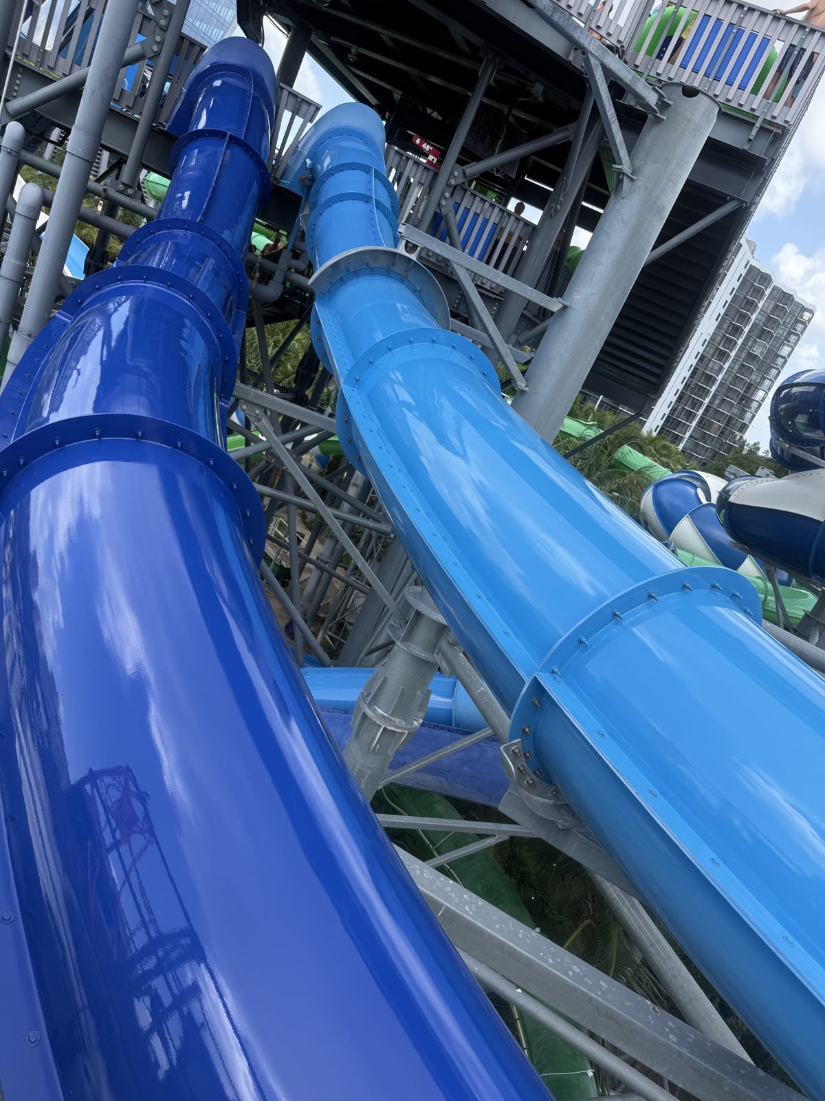 Dark blue and light blue slides after the clear coat